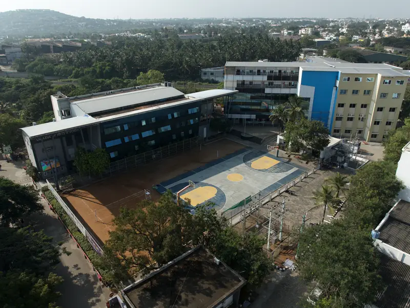 Campus academic block with outdoor basketball courts