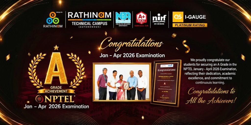 Rathinam Technical Campus Achieves Prestigious ‘A’ Grade in NPTEL Jan–Apr 2026 Examination