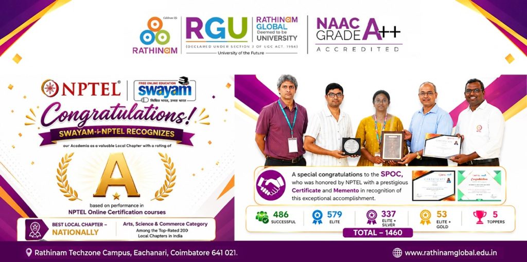 Rathinam Global Deemed to be University Receives Prestigious ‘A’ Rating from SWAYAM-NPTEL as a Nationally Recognized Local Chapter